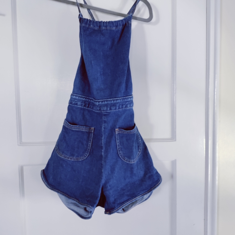 Stoned Immaculate Jean Geanie Romper Denim Jumpsuit With Lace Up Back - Picture 7 of 12